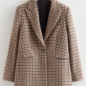 Houndstooth Tweed Single Button Blazer H&M